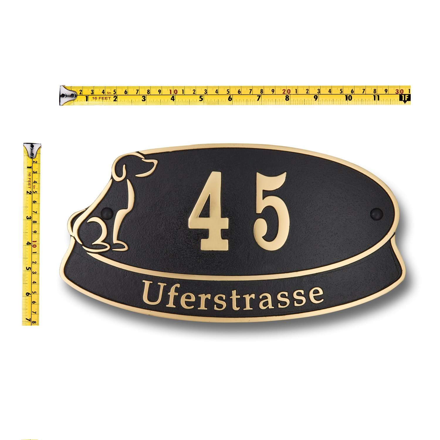 House Number Sign For Dog Lovers.  Cast Metal Personalised Home Or Mailbox Plaque – Large Up To 5 Characters With Street/Family Name
