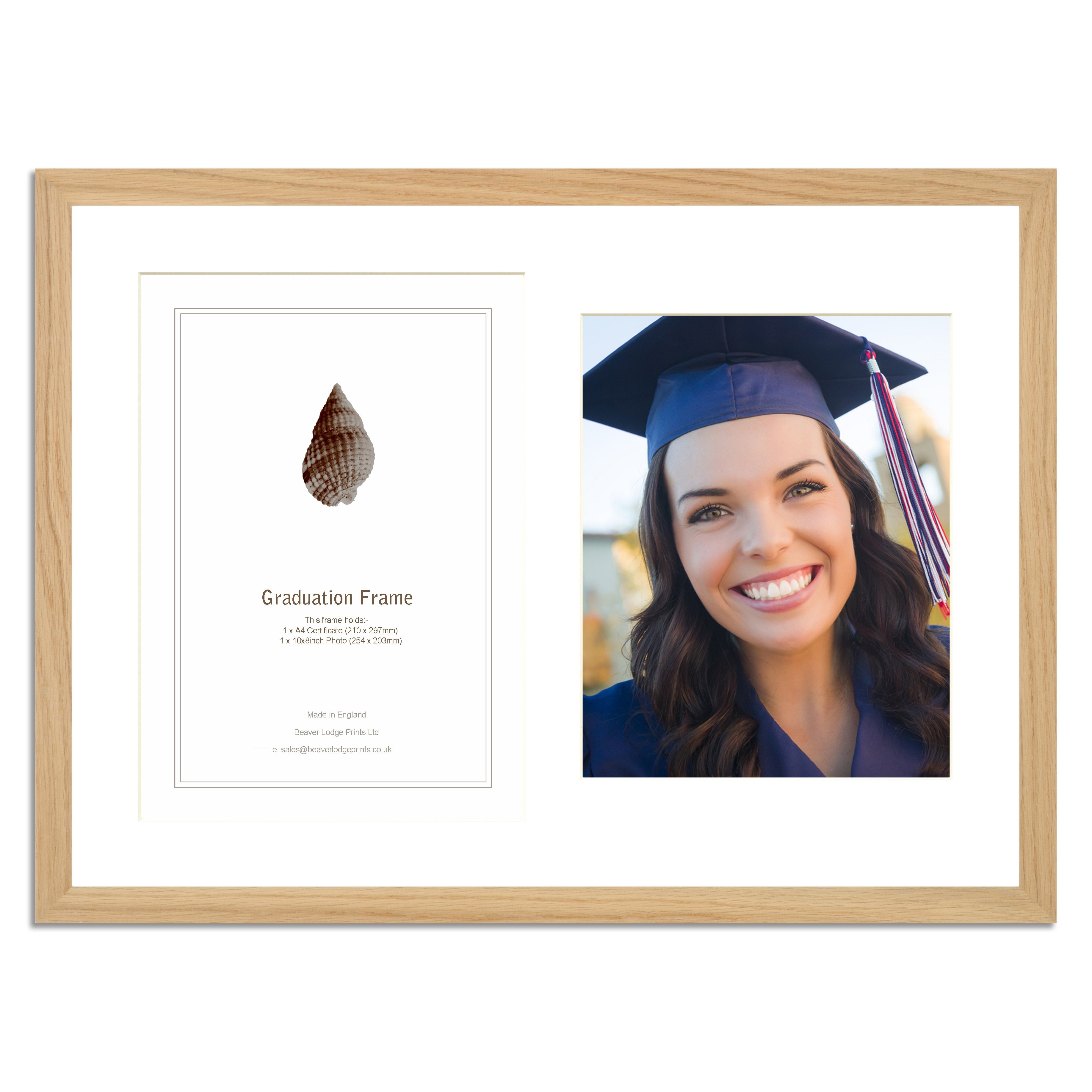 Solid Oak Graduation Frame for A4 Certificate and 10×8/8x10in Photo