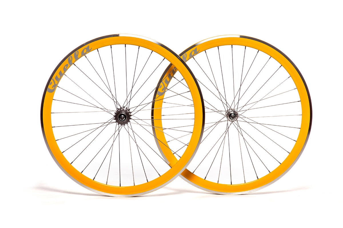 Yellow Wheelset – 40mm Deep-V 700c Complete – Double-Wall Alloy – Quella Bicycles