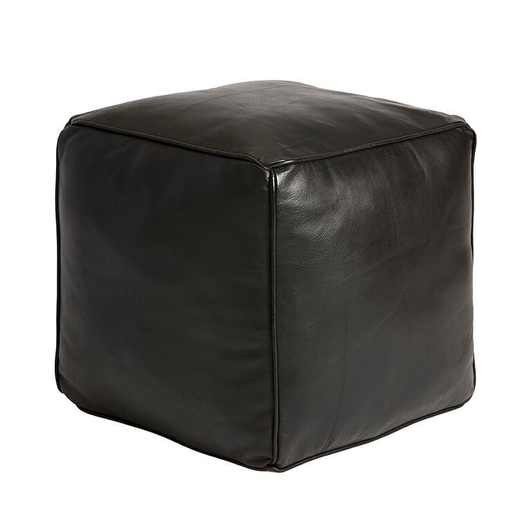 St. Thomas Black – Buffalo Leather Pouffe – Acumen Collection – Acumen Collection