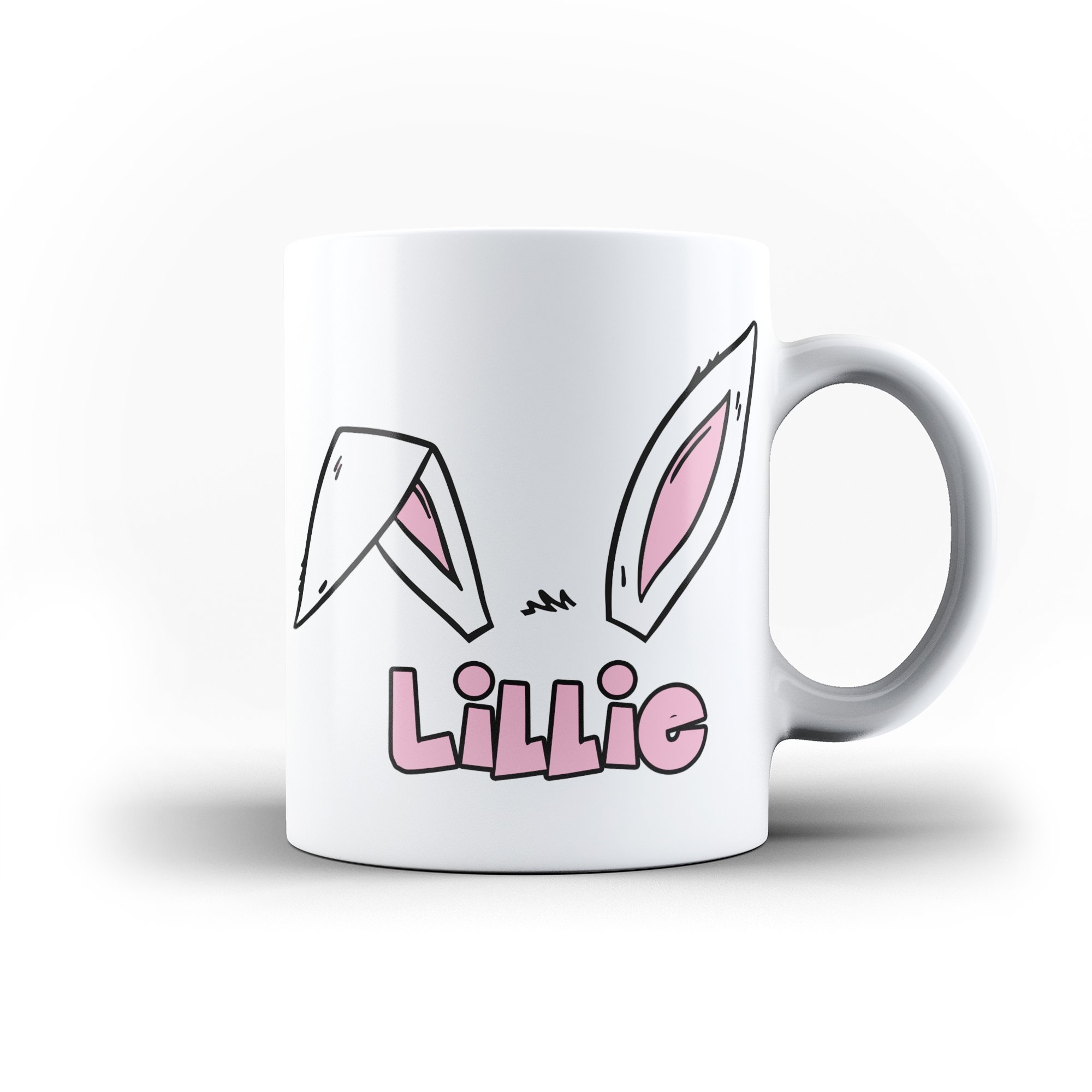 Personalised Name Happy Easter Mug For Kids Bunny Face Rabbit Ears Coffee Mugs, Pink (Inner and Handler) Mug – Ai Printing