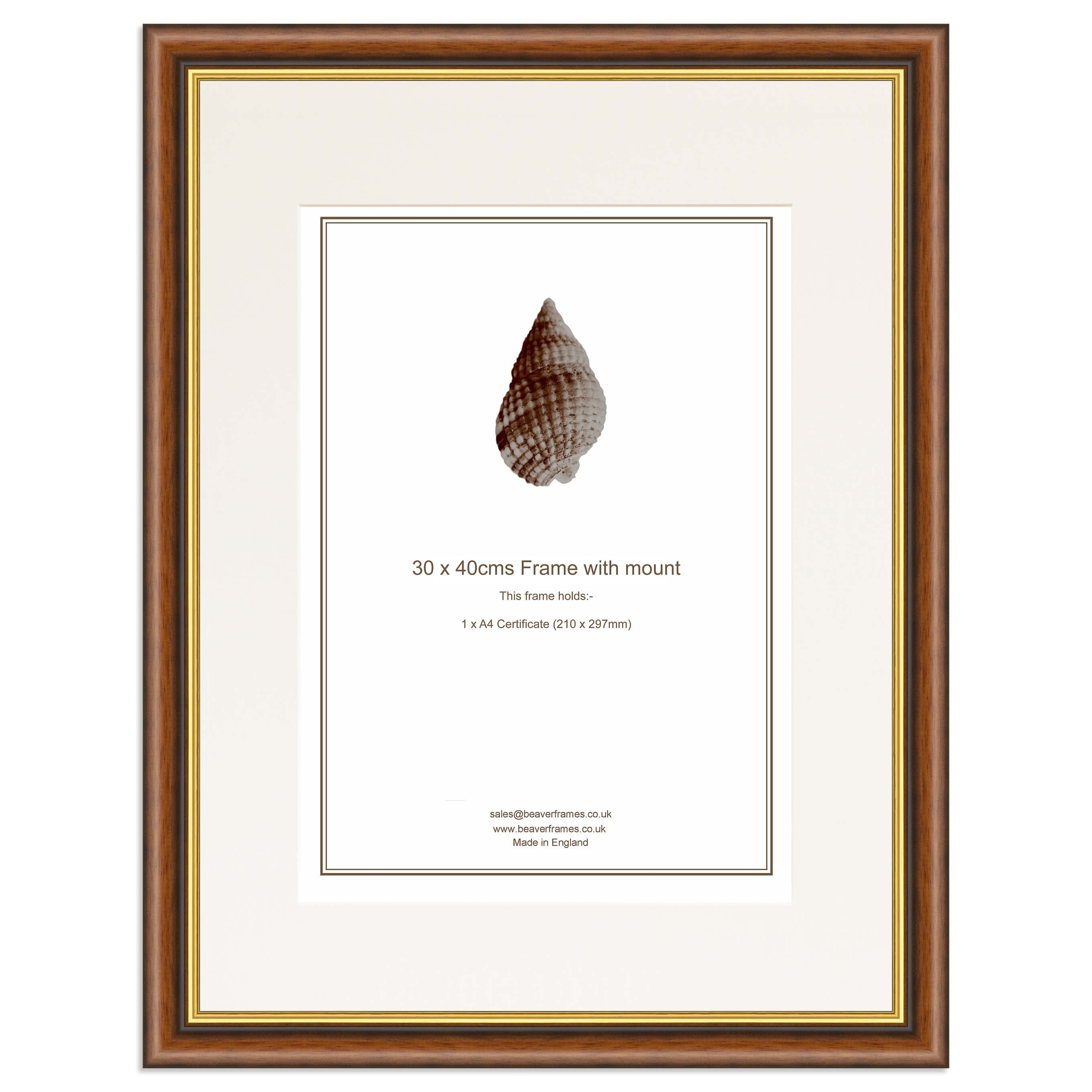 Elite Collection: Mahogany and Gold Wooden frame and mount for an A4 Certificate