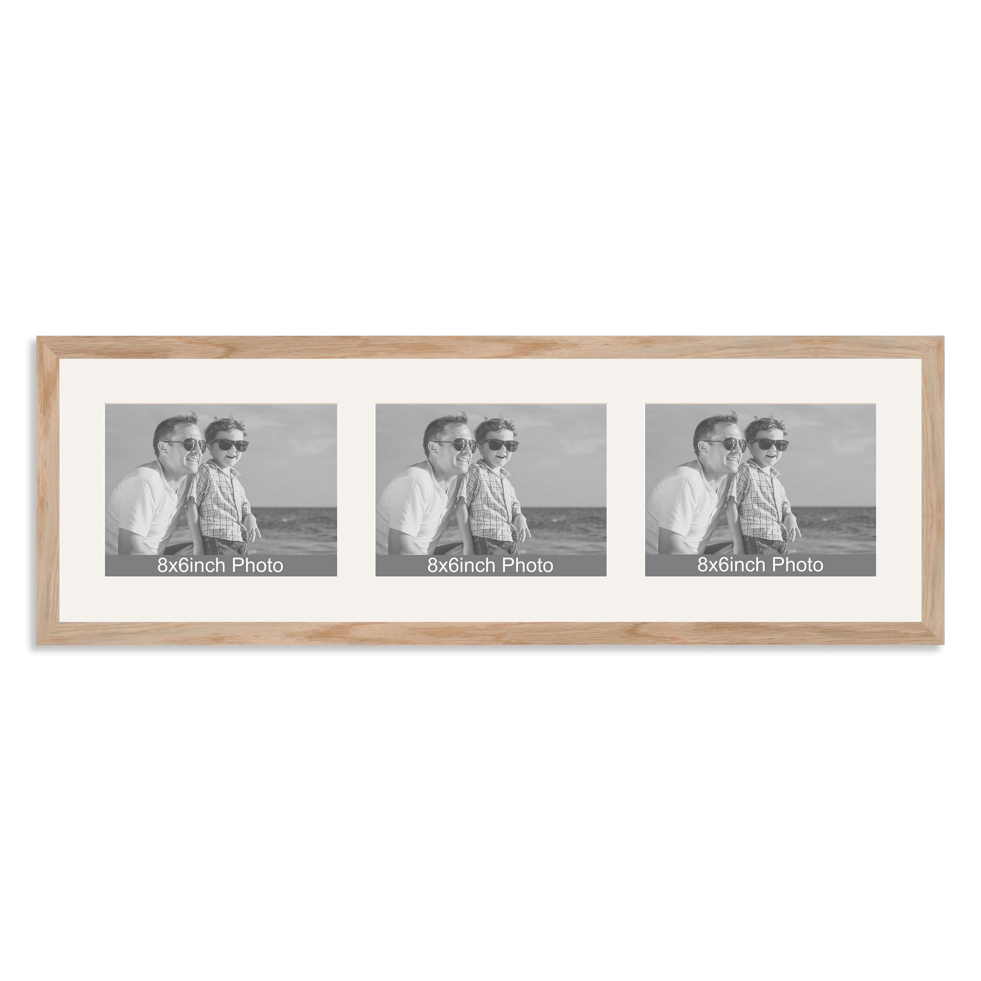 Solid Oak Multi Aperture Frame for three 8×6/6x8in landscape Photos