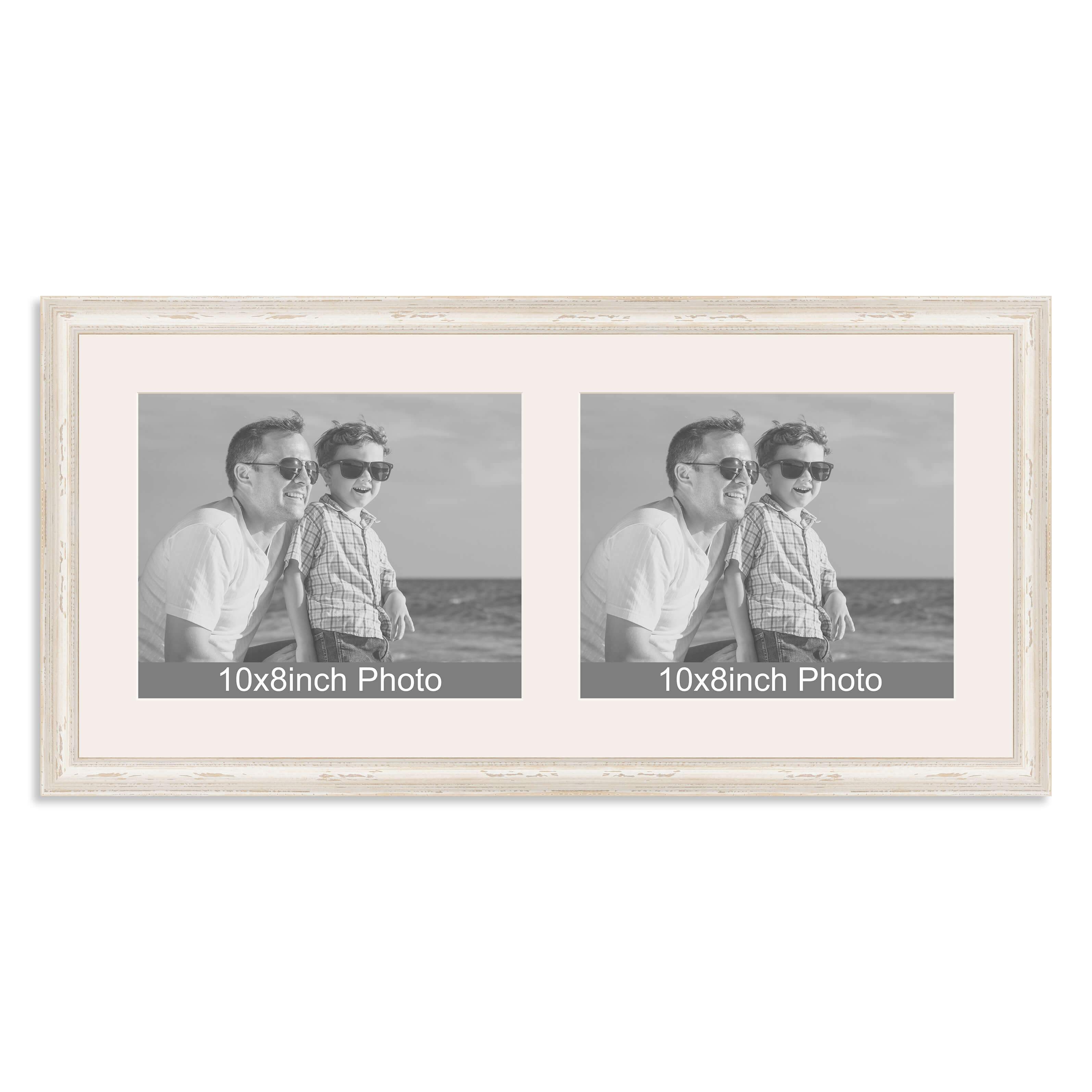 White Shabby Chic Multi Aperture Frame for two 10×8/8x10in landscape Photos