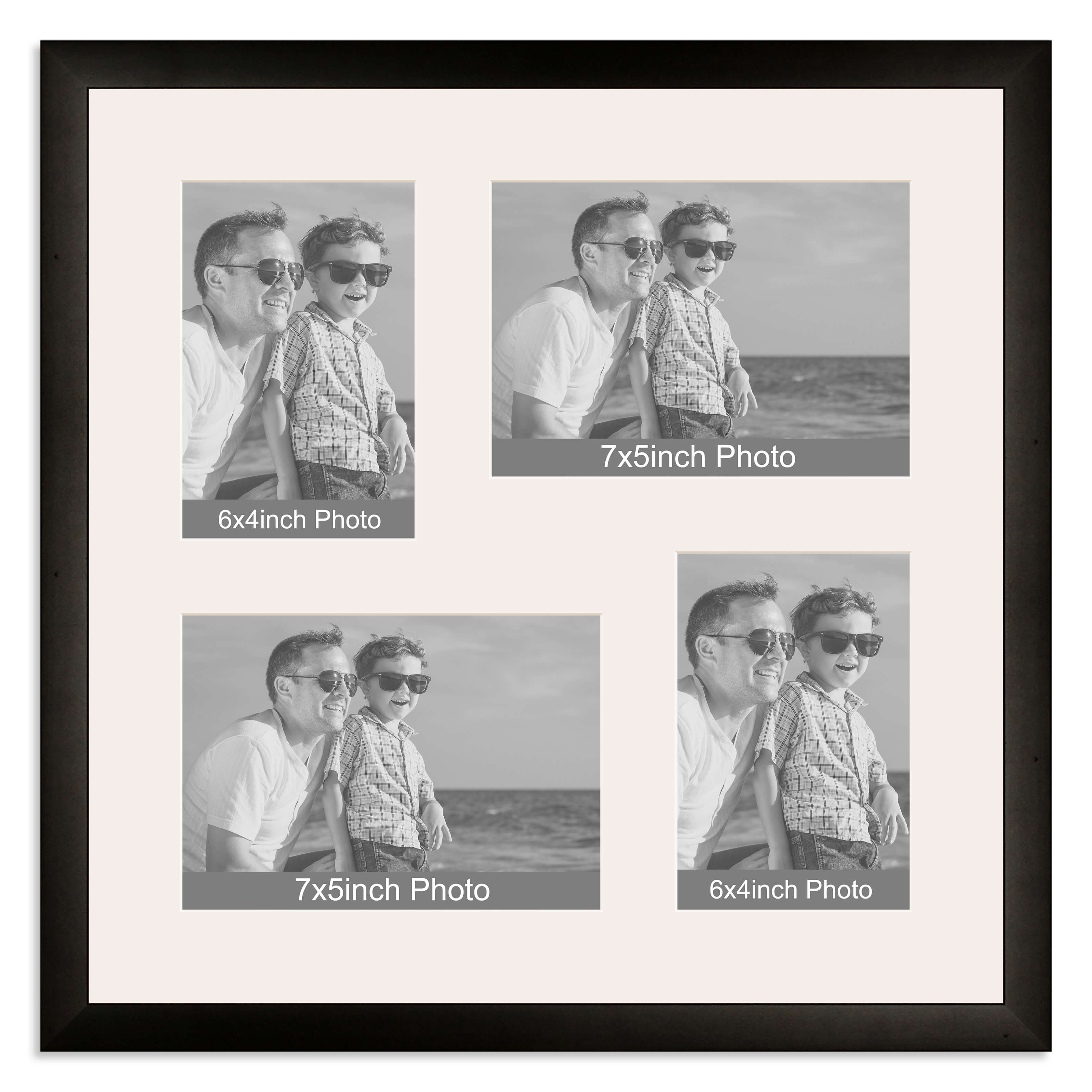Black Wooden Multi Aperture Photo Frame for two 7×5/5x7in and two 6×4/4x6in photos
