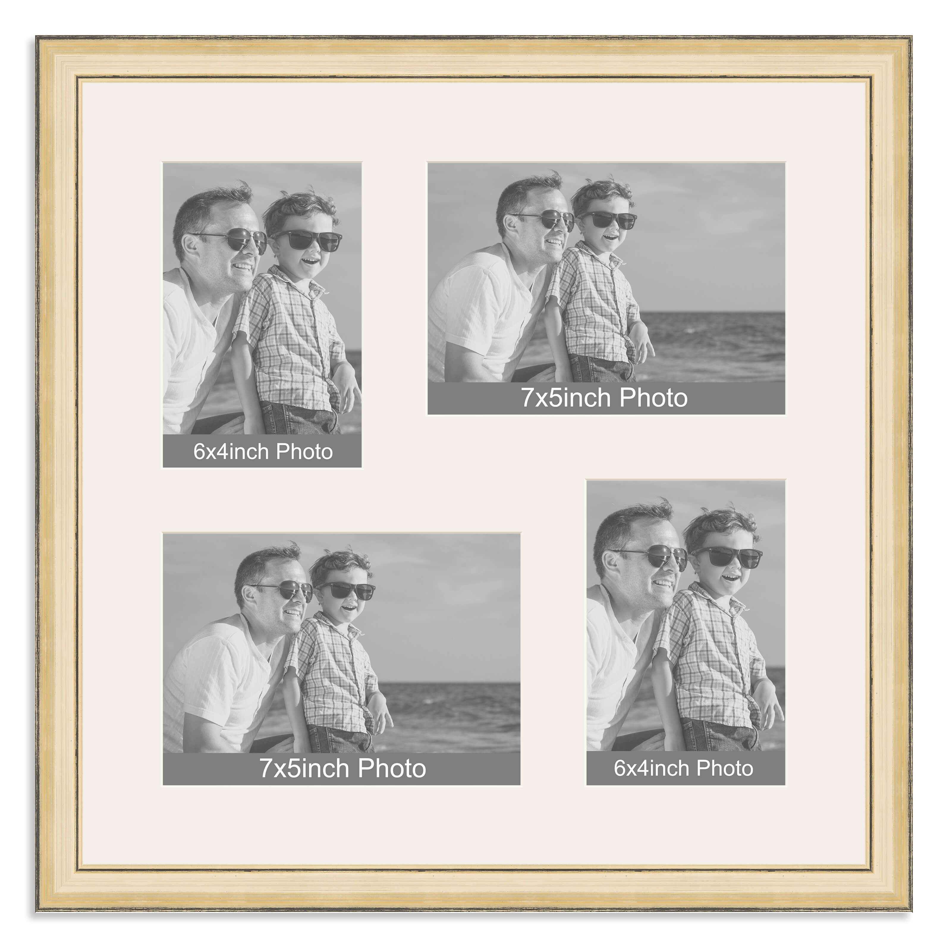 Gold Multi Aperture Photo Frame for two 7×5/5x7in and two 6×4/4x6in photos