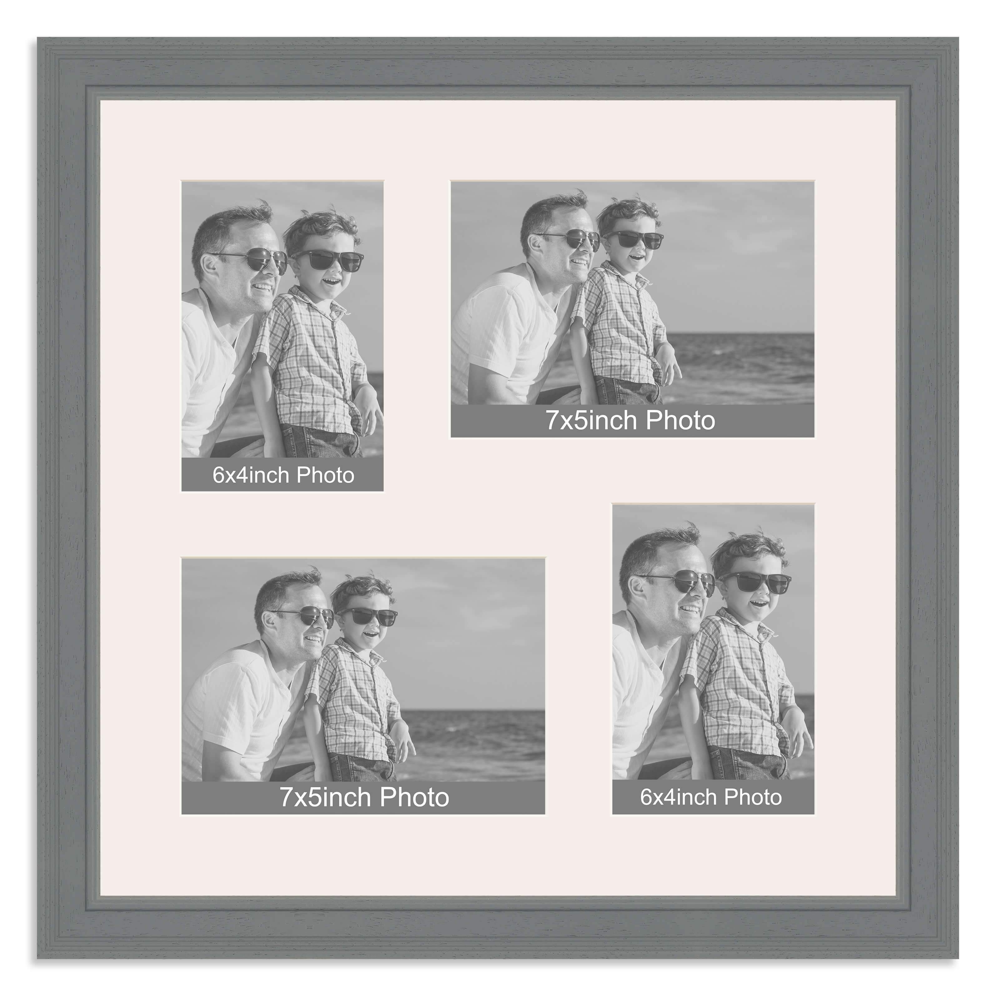 Grey Multi Aperture Photo Frame for two 7×5/5x7in and two 6×4/4x6in photos
