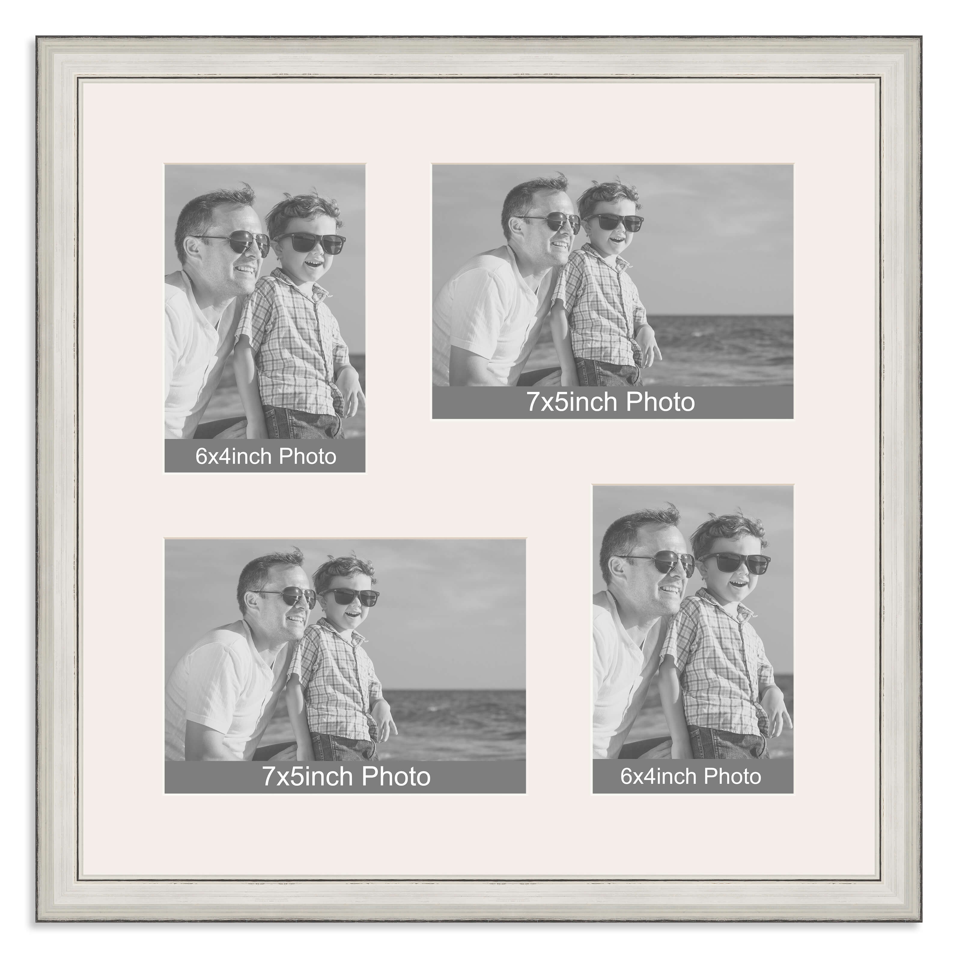 Silver Multi Aperture Photo Frame for two 7×5/5x7in and two 6×4/4x6in photos