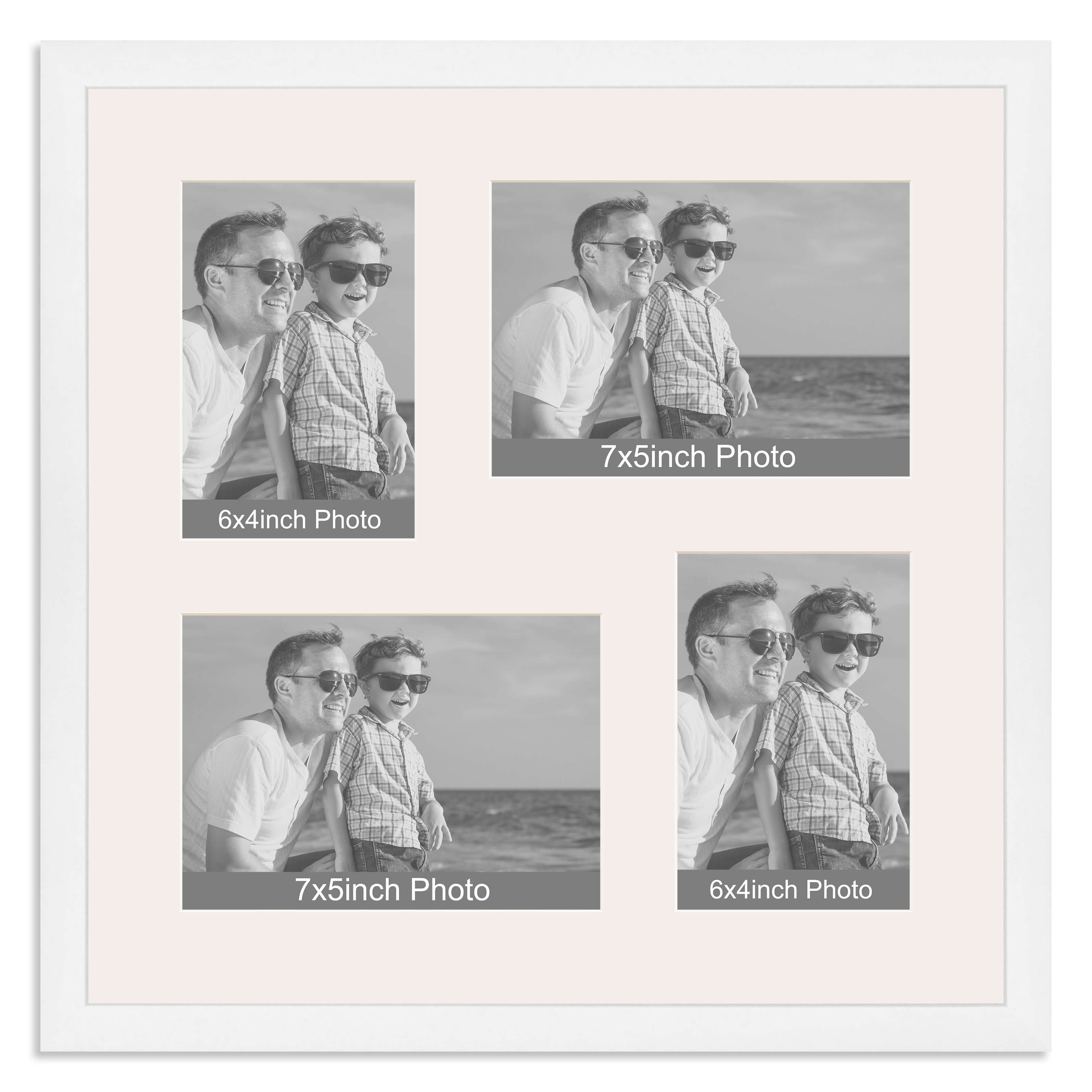 Matt White Multi Aperture Photo Frame for two 7×5/5x7in and two 6×4/4x6in photos
