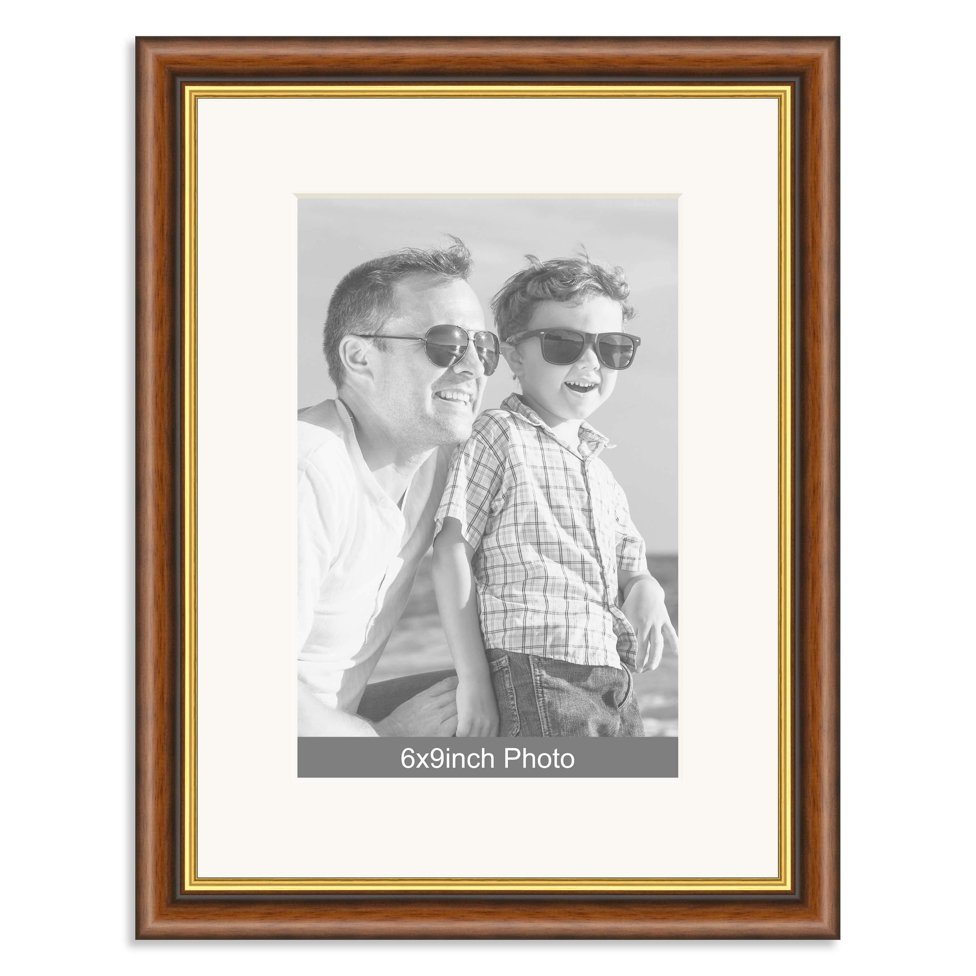Mahogany & Gold Wooden Photo Frame with mount for a 9×6/6x9in Photo – Photo uploaded below