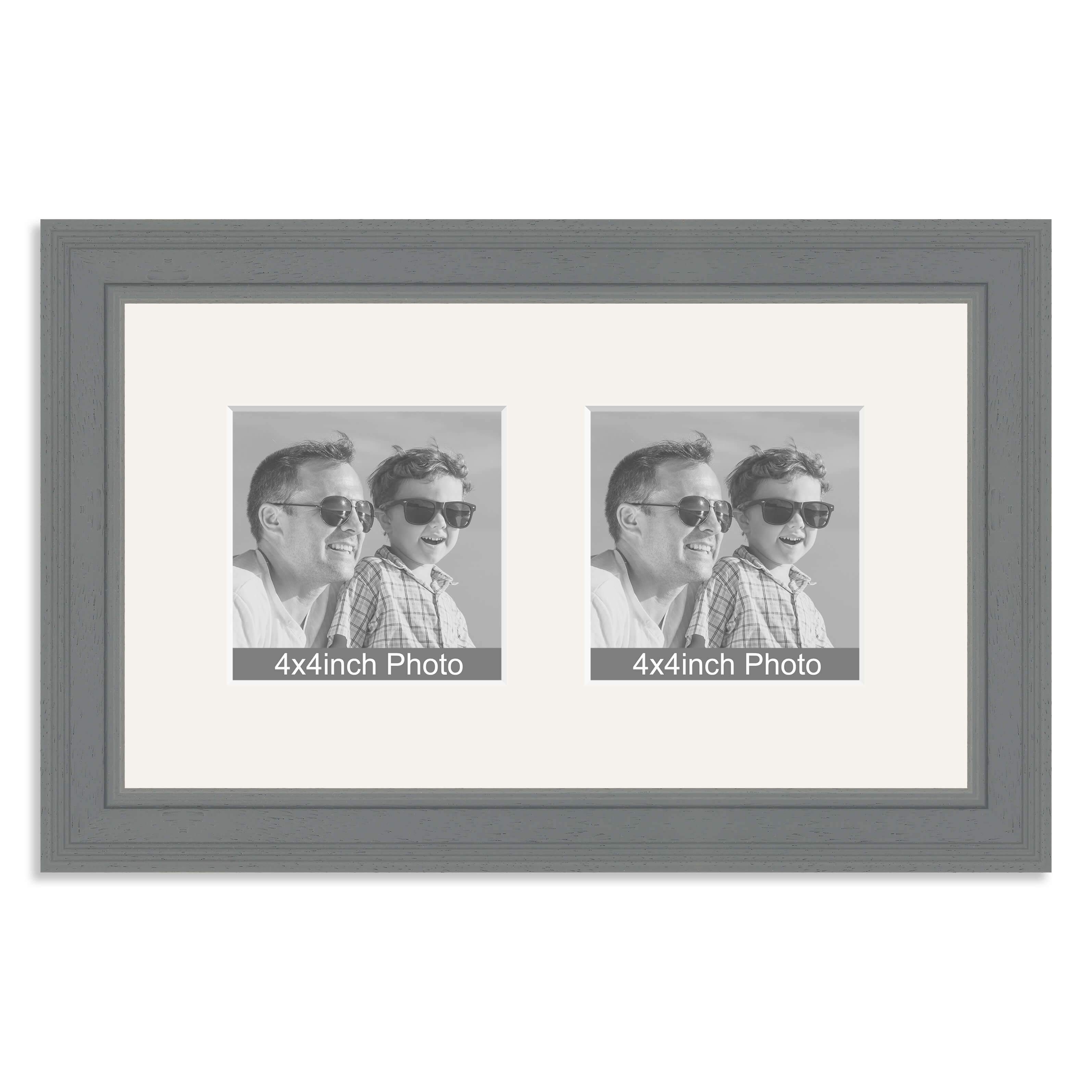 Grey Wooden Multi Aperture Frame for two 4x4in photos