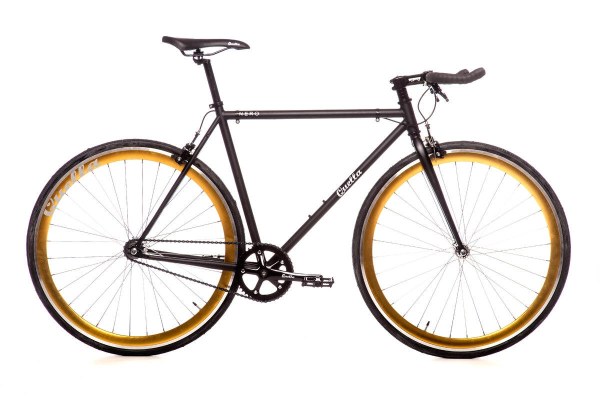 Single Speed Bike – Fixie Bicycle – Gold / Black – 58cm ( 5′ 11″ to 6′ 1″ ) – Steel Frame – Quella Bicycles