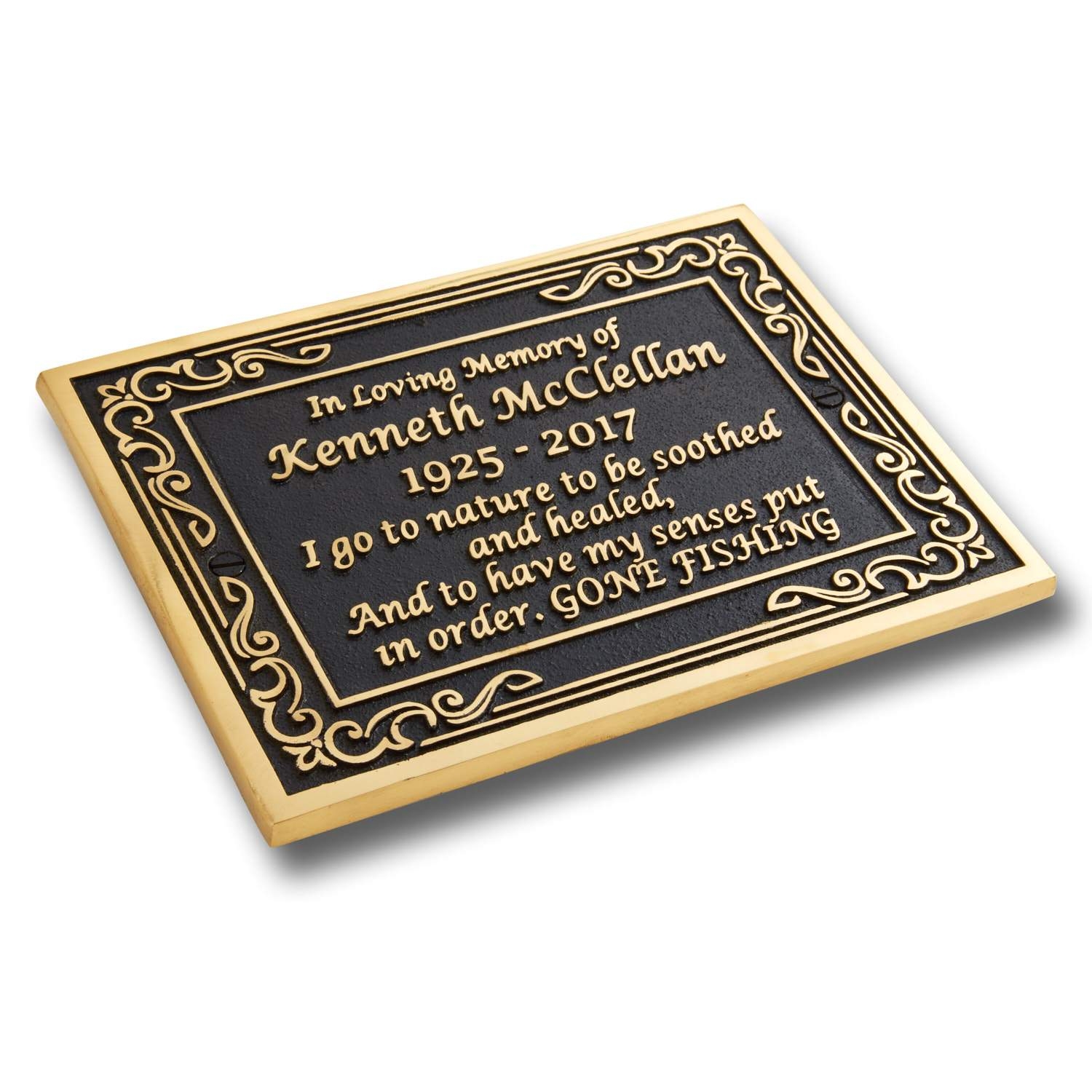 Personalised Memorial Ornate Metal Plaque For Memory Of A Loved One. Wall Mounted Or With Garden Stake As Garden Stones Statue Gift Alternative Idea In Brass – Garden Stake