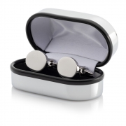 Silver Plated Oval Cufflinks Chrome Case