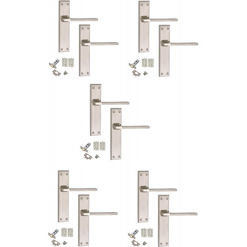 5 Sets Of Duo Finished Aztec Door Handles On Designer Backplate – Lever Latch Handle 200mm x 42mm With Ball Bearing Hinges & 2.5″ Tubular Latch – My