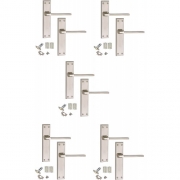 5 Sets Of Duo Finished Aztec Door Handles On Designer Backplate – Lever Latch Handle 200mm x 42mm With Ball Bearing Hinges & 2.5″ Tubular Latch – My