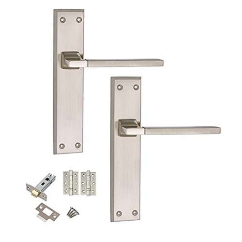 Duo Finished Aztec Door Handles On Designer Backplate – Lever Latch Handle 200mm x 42mm With Ball Bearing Hinges & 2.5″ Tubular Latch – My Door