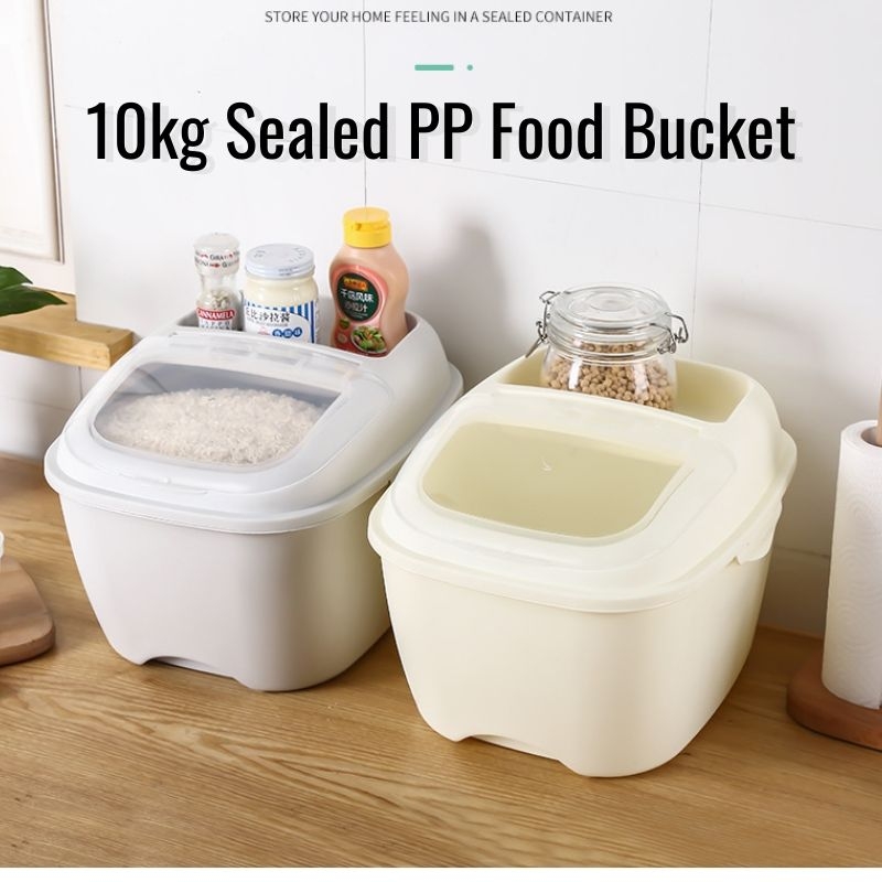 Sealed Food Bucket 10kg Capacity PP Plastic – grey