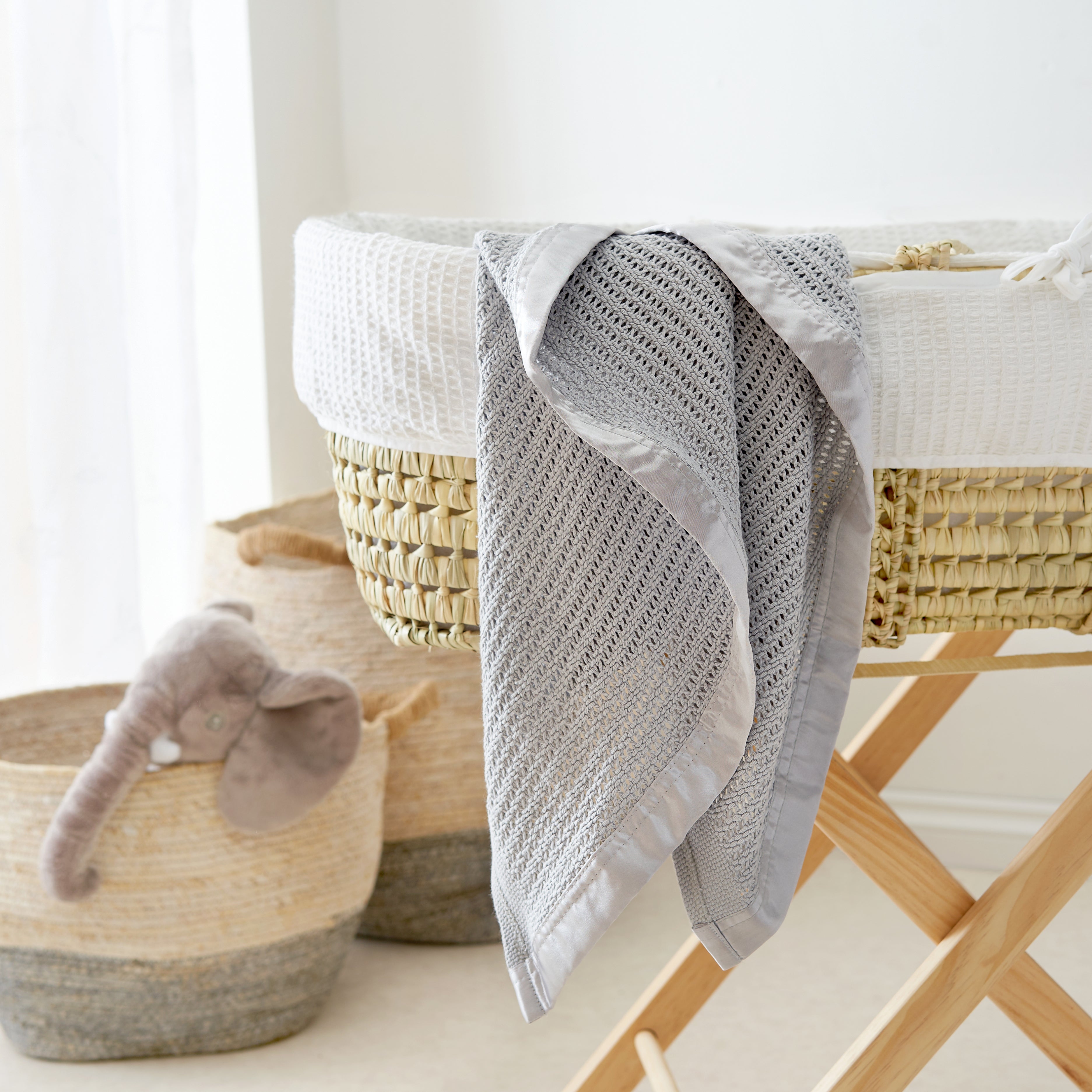 Luxury 100% Organic Satin Edged Blanket – Large (Grey & Grey) Grey & Grey Satin – The Tiny Bed Company