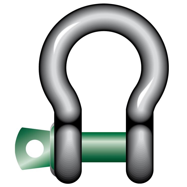 Green Pin Standard Bow Shackles With Screw Collar Pin – 25.0T / 269-2-15 – Shackles – Silver / Green – Steel