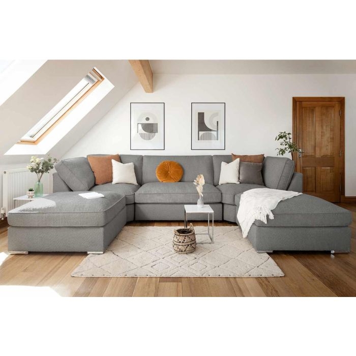 Missy Boucle U Shape Sofa -6 Seater Corner – Removable cushions Large / Grey