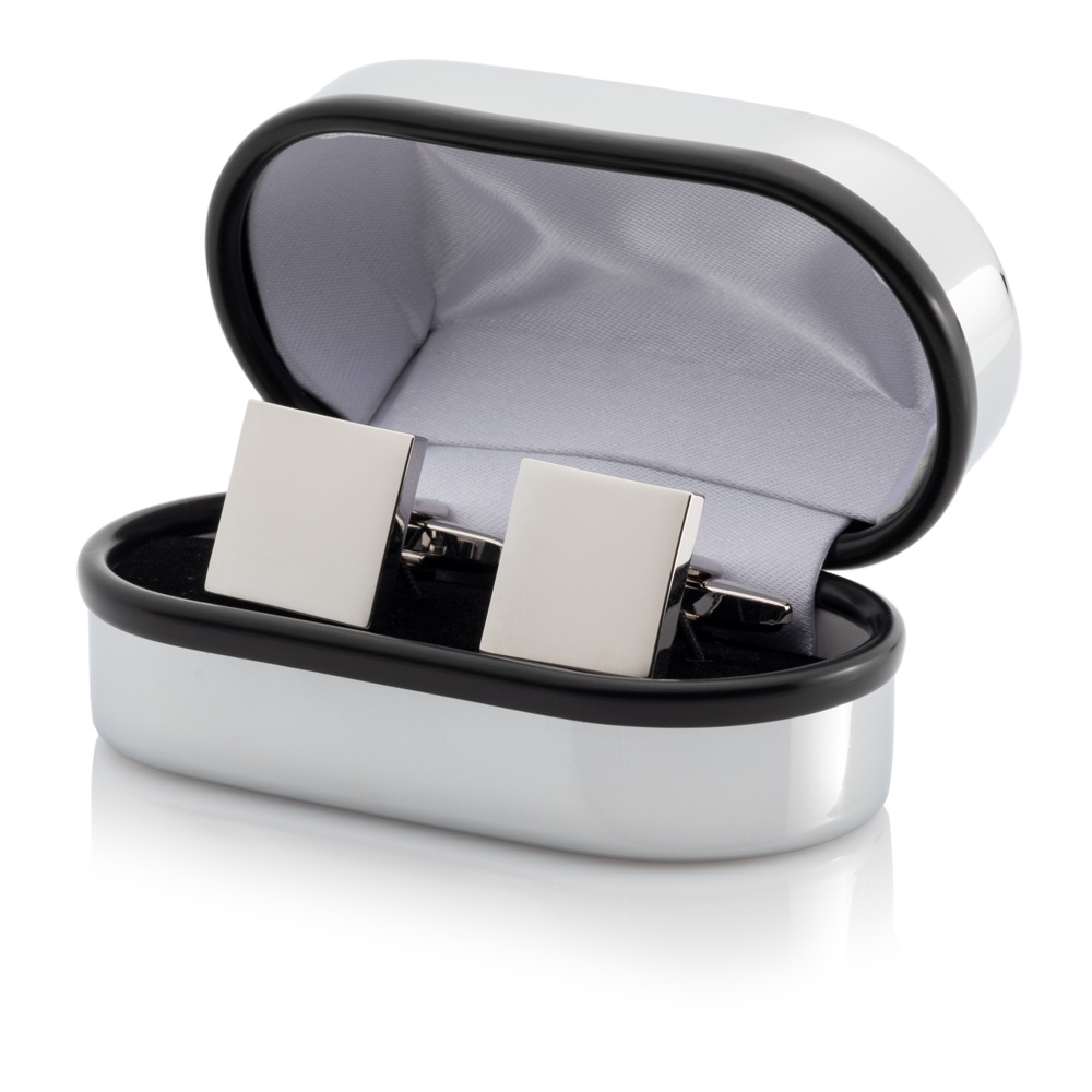 Silver Plated Square Cufflinks – Chrome Case