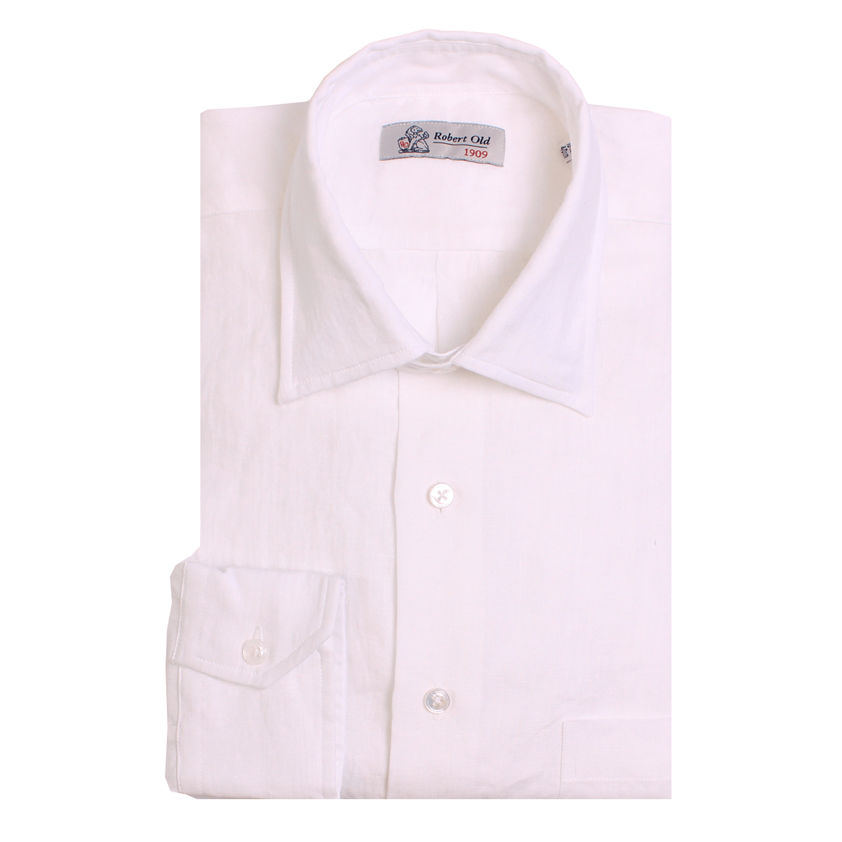 Robert Old Mens White Irish Linen Long Sleeve Shirt – 46 – Robert Old & Co
