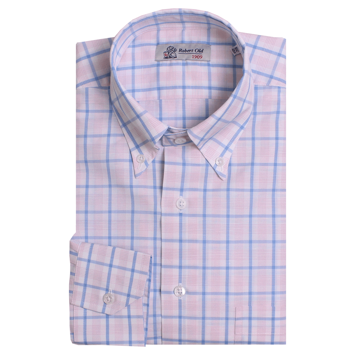 Robert Old Mens Pink and Blue Check Zephirelino Swiss Cotton Shirt – 42 – Robert Old & Co