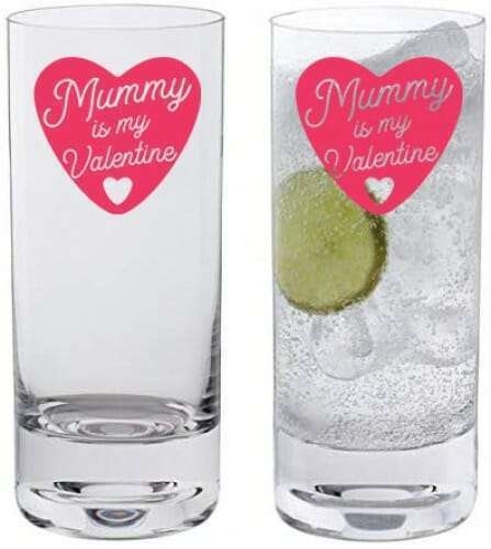 Mummy Is My Valentine – Stemless Gin/Cocktail Glass Pair – Valentines Day Gift Ideas – Crafty Black Dog