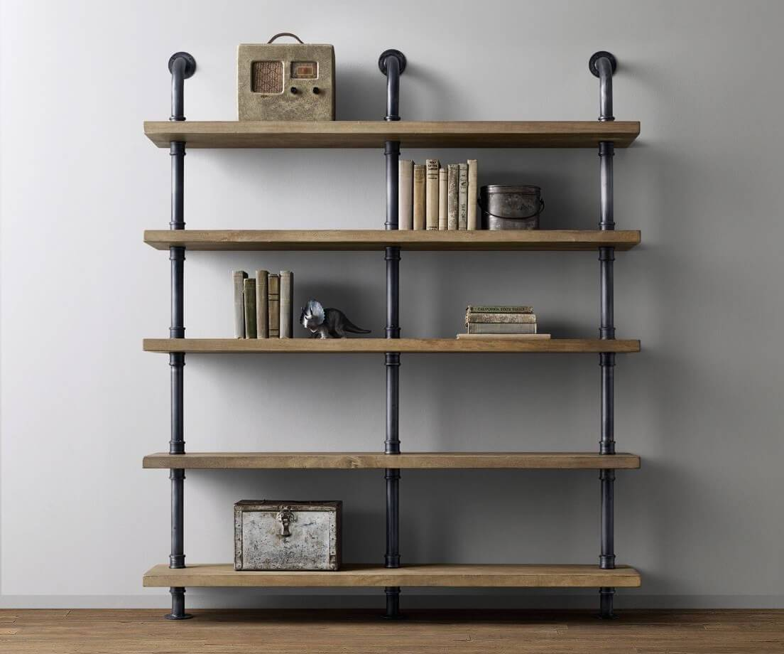 5 Shelf Industrial Chunky Pipe Triple Rustic Shelving Unit 285cm30cm – Pipe Shelving – Acumen Collection