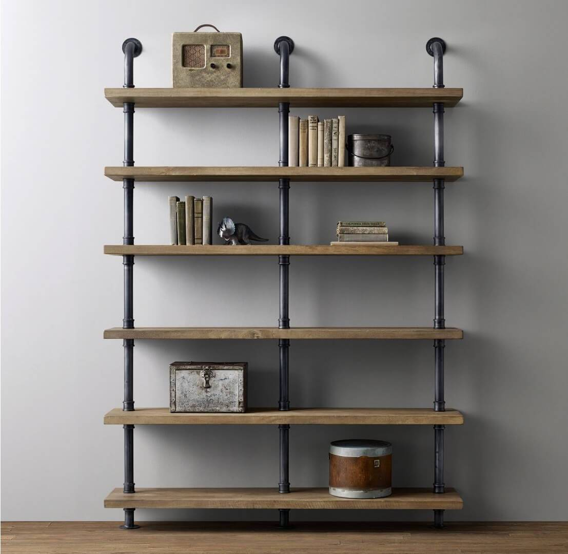 6 Shelf Industrial Chunky Pipe Triple Rustic Shelving Unit 195cm22cm – Pipe Shelving – Acumen Collection