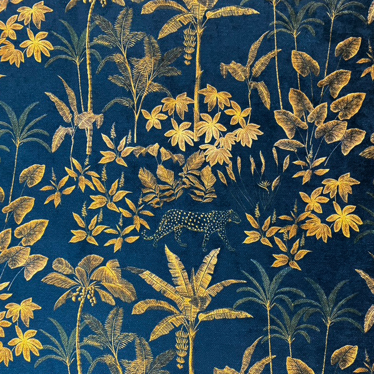 Celina Digby Luxury Opulent Satin Velvet Fabric by the Metre – Rain Forest Midnight Blue