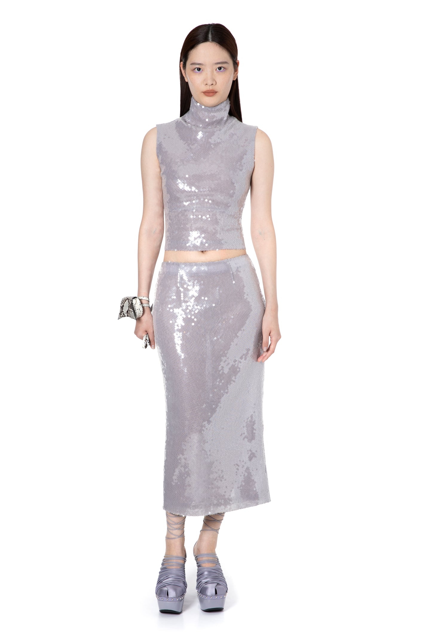 HAILE MIDI SKIRT IN ICE LAVENDER SEQUIN, 8 – 16Arlington