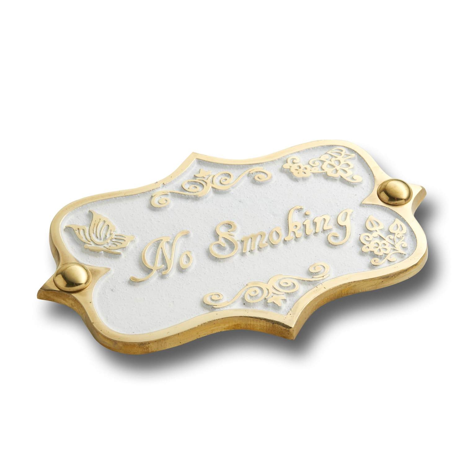 No Smoking Brass Door Sign.  Vintage Shabby Chic Style Home Décor Wall Plaque
