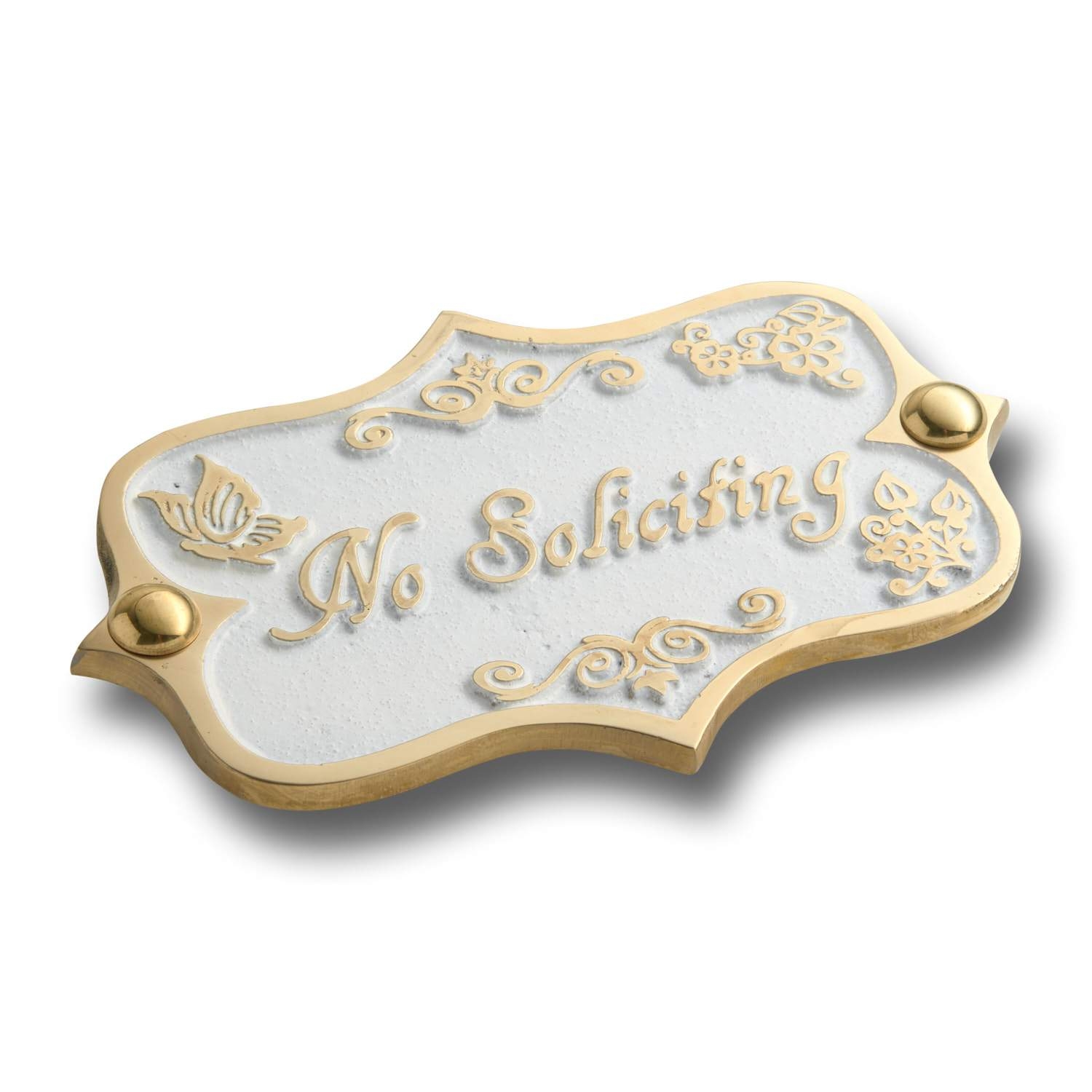 No Soliciting Brass Door Sign.  Vintage Shabby Chic Style Home Décor Wall Plaque