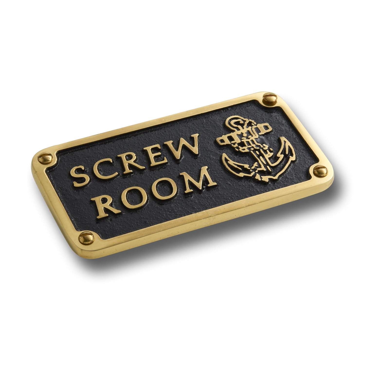 Nautical Bathroom Décor Accessories Brass Plaque. Beach Theme Funny Wall Decoration SCREW ROOM Sign