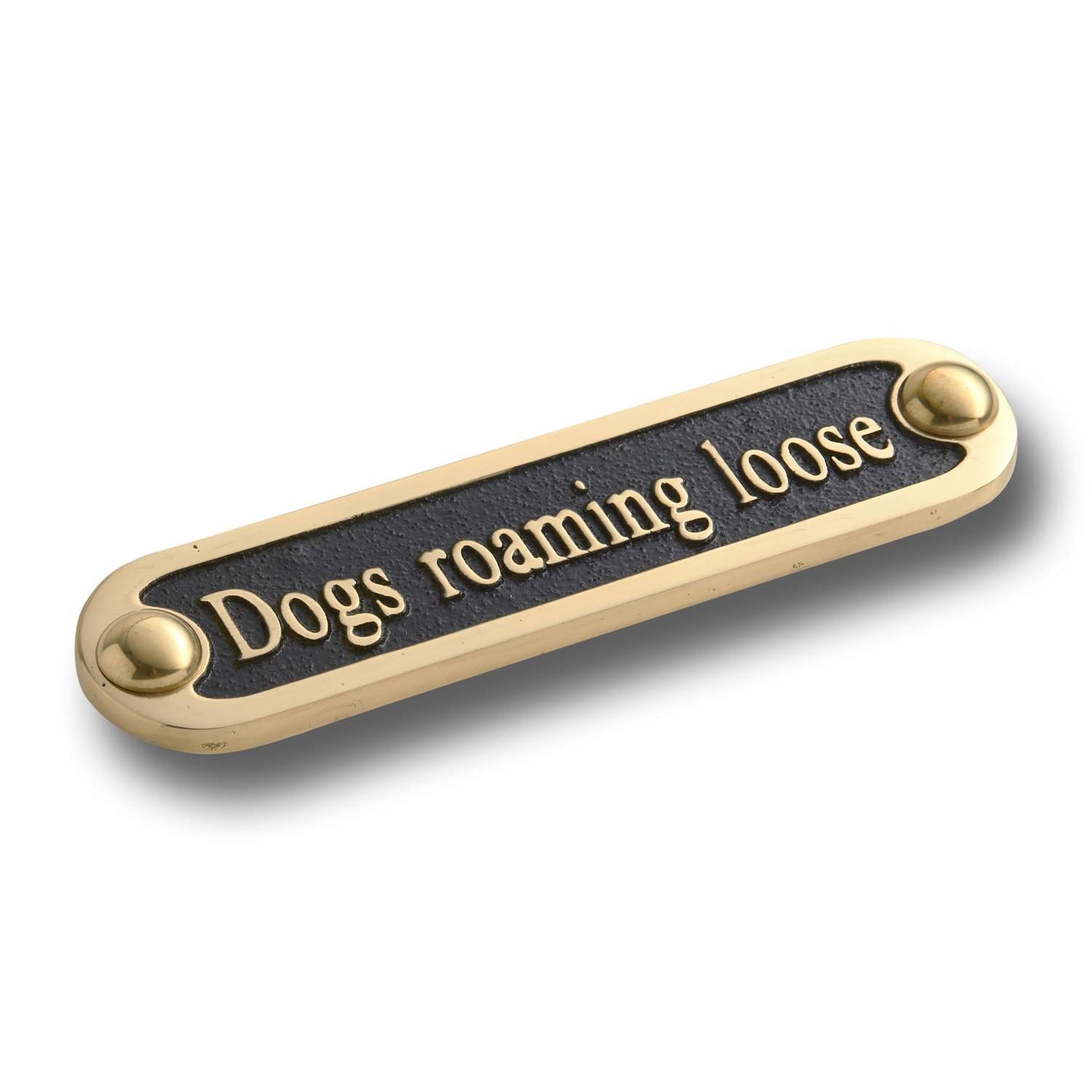 Dogs Roaming Loose Brass Door Sign.  Traditional Style Home Décor Wall Plaque