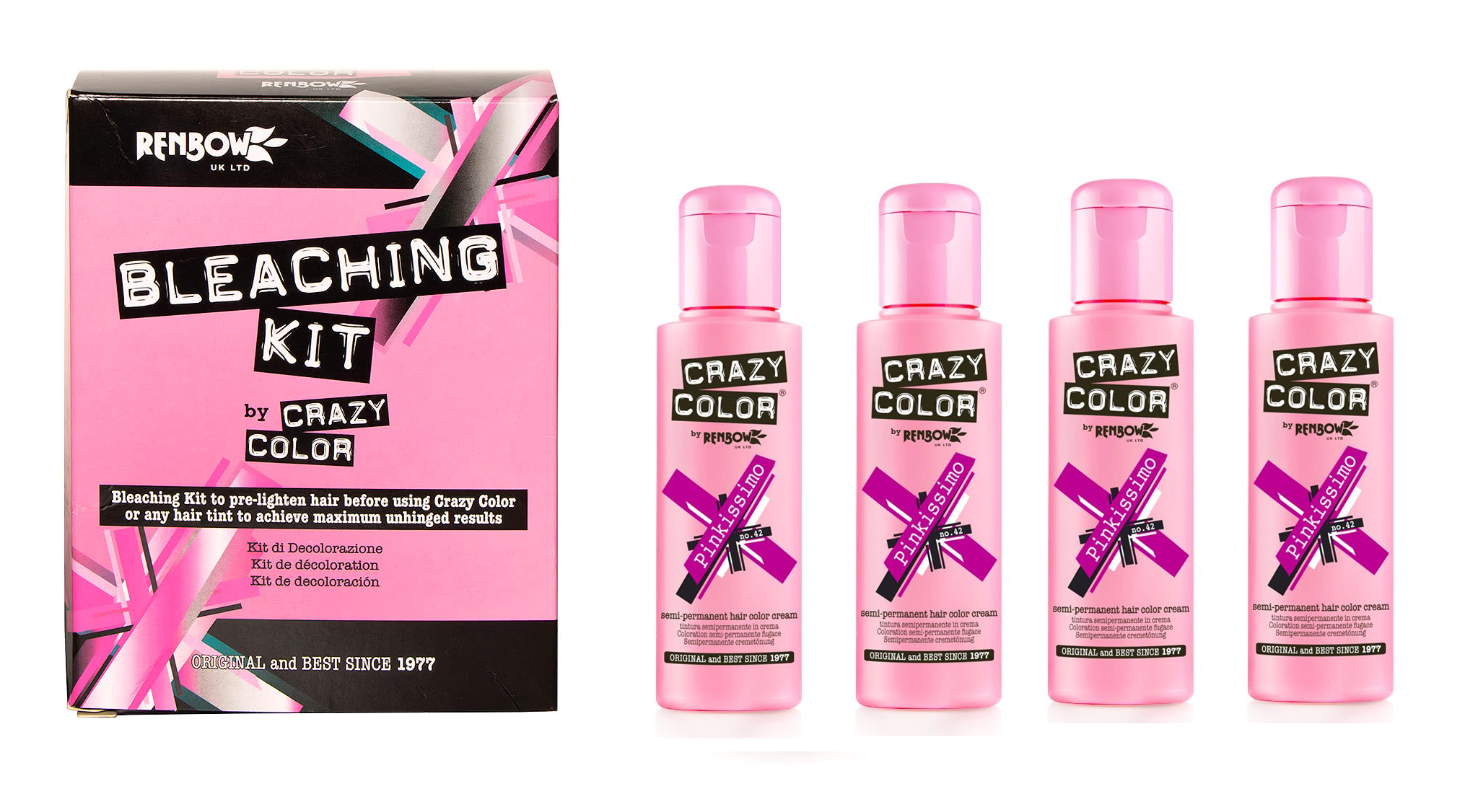 Crazy Color Hair Dye 100ml – Pinkissimo x4 and Bleaching Kit