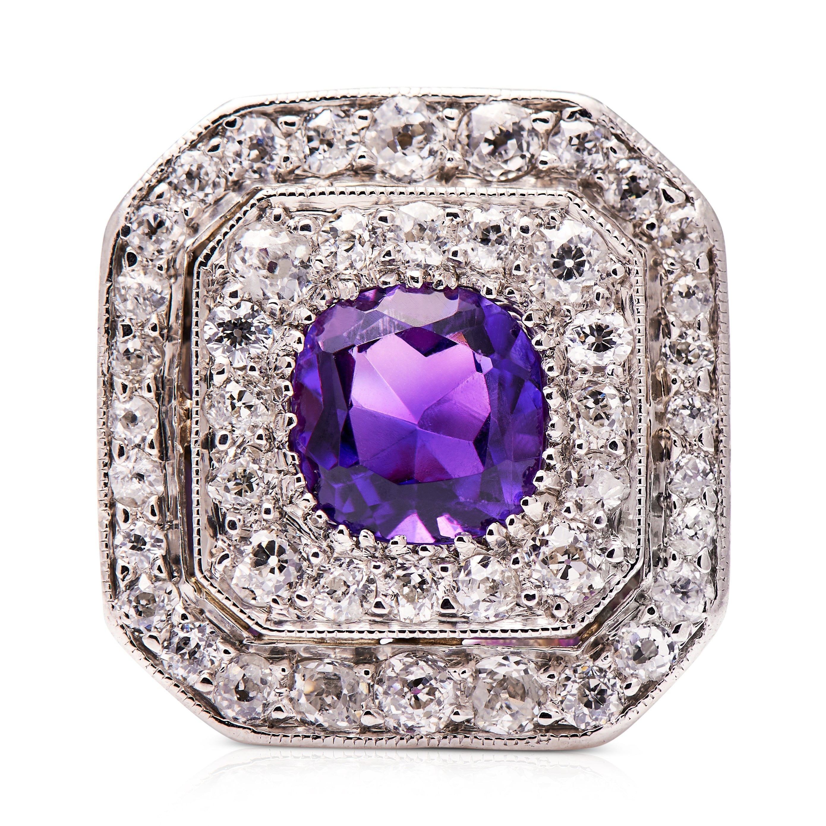 Art Deco, Platinum, Amethyst and Diamond Cocktail Ring – Vintage Ring – Antique Ring Boutique