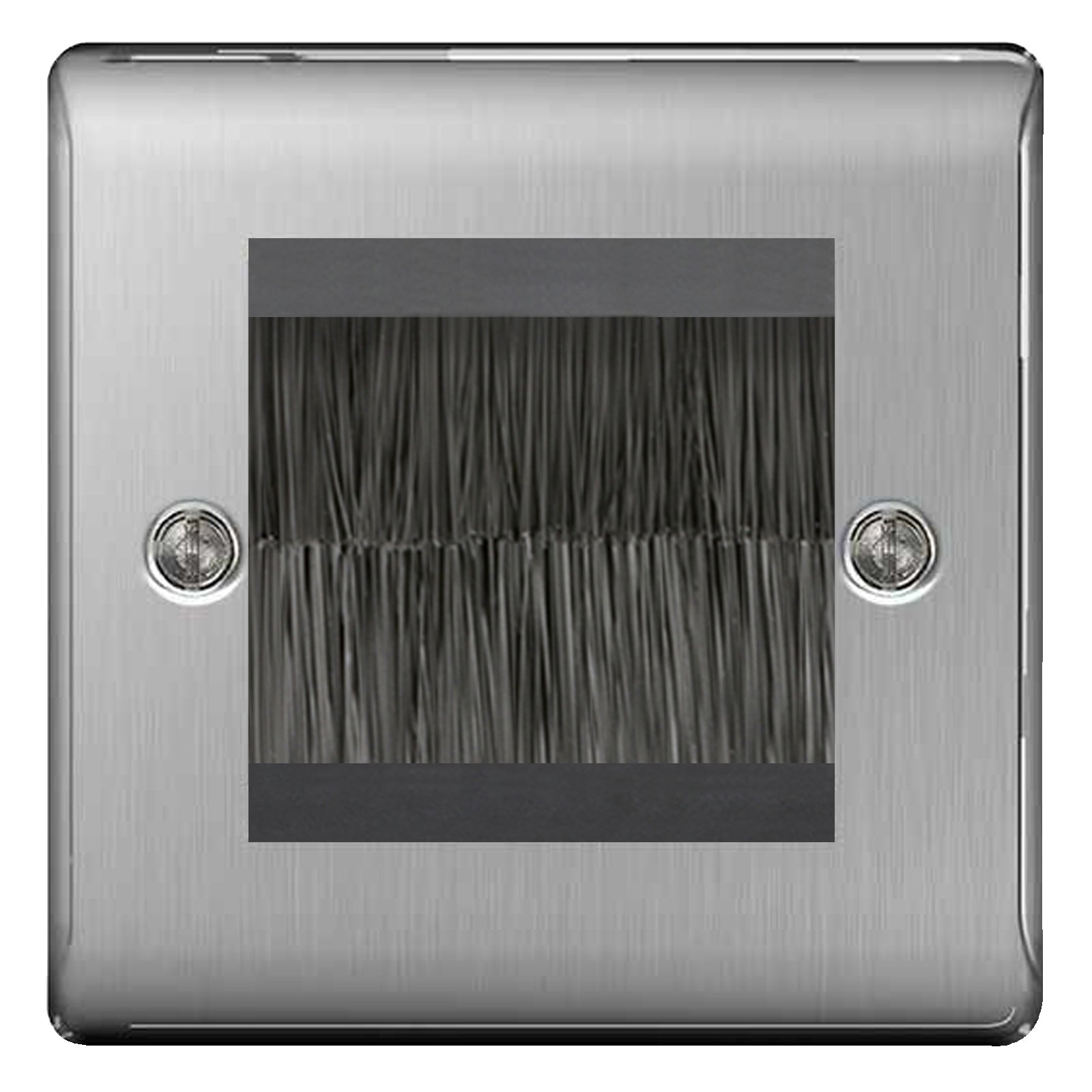 BG Brushed Steel Satin Single 2 Gang Brush Cable Entry Wall Plate Black Insert Square – Masterlec