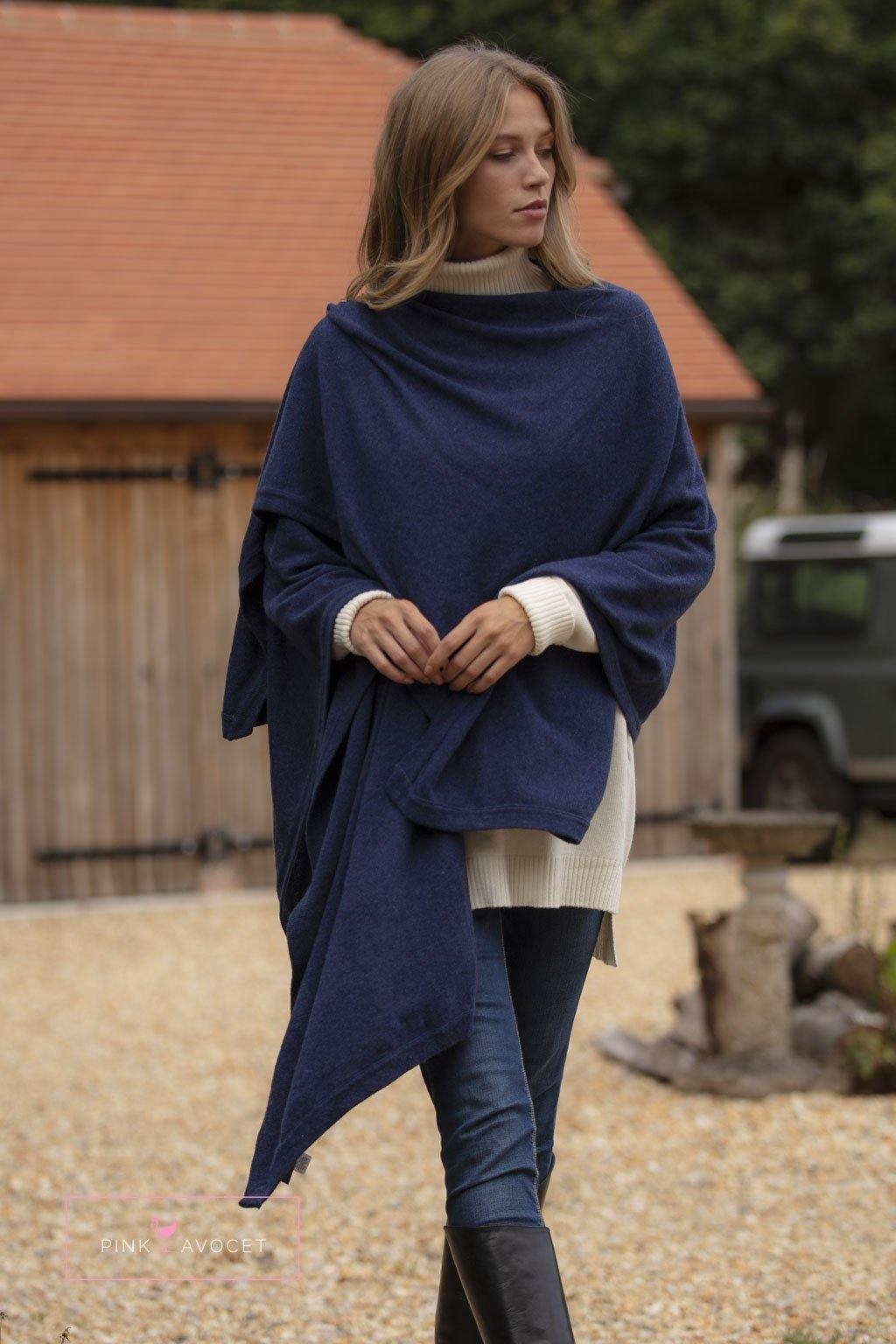 Classic Cashmere Cape Navy / One Size by Pink Avocet