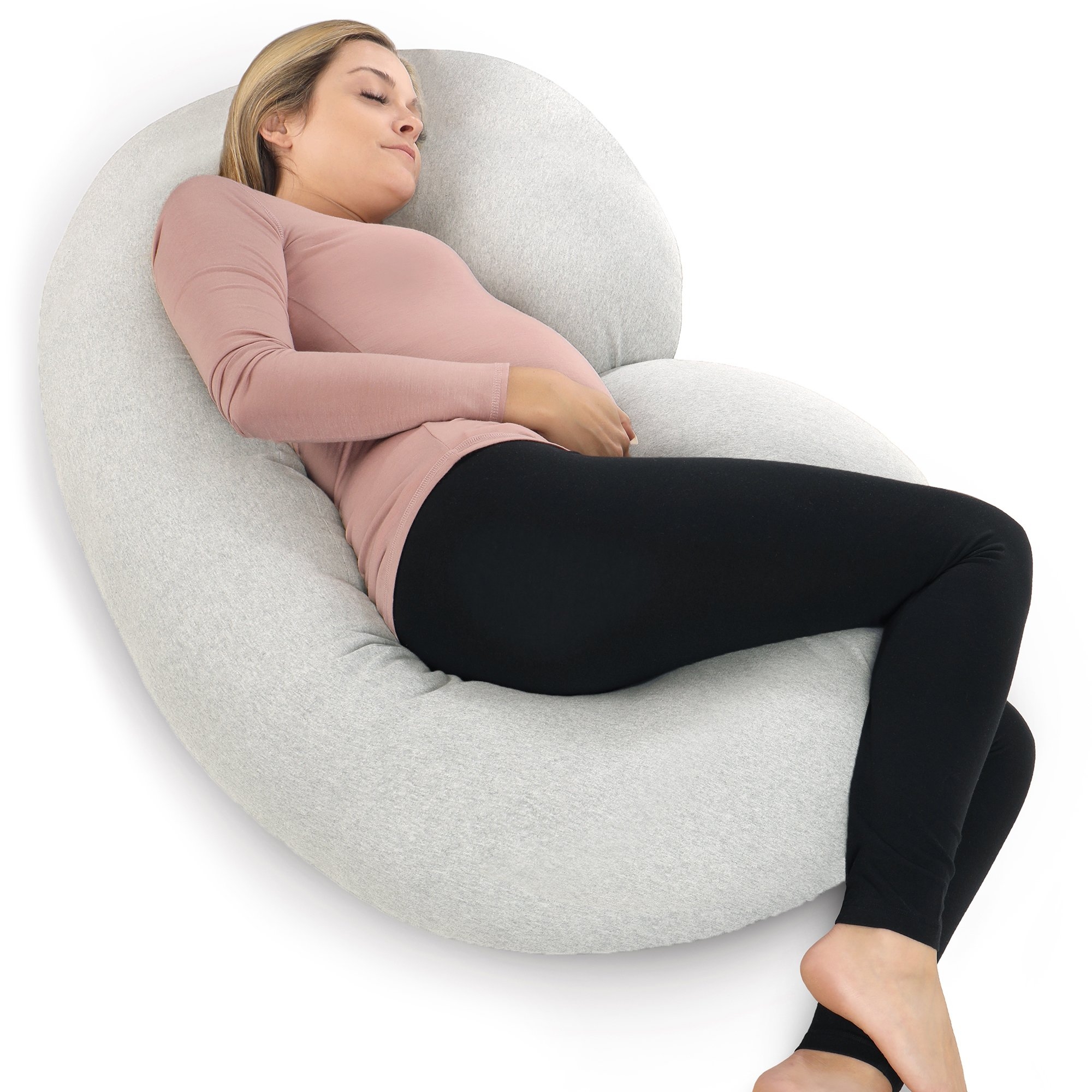 Pharmedoc – C-Shape Pregnancy Pillow – Ideal For Nursing / Breastfeeding & General Maternity Uses – Light Grey – Cotton – 145cm x 76cm x 18 cm