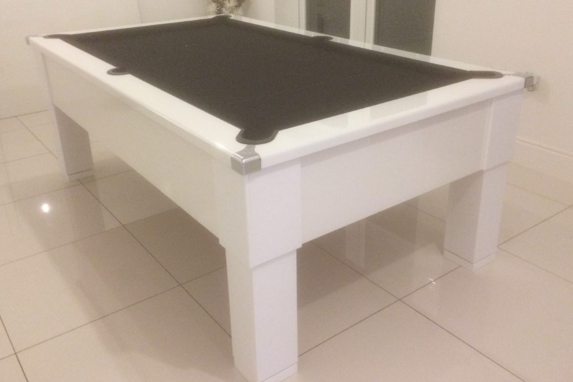 Gloss White Square Leg Slate Bed Pool Table – Table Top Sports