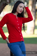 Crew-Neck Cardigan L / Hermes Red by Pink Avocet