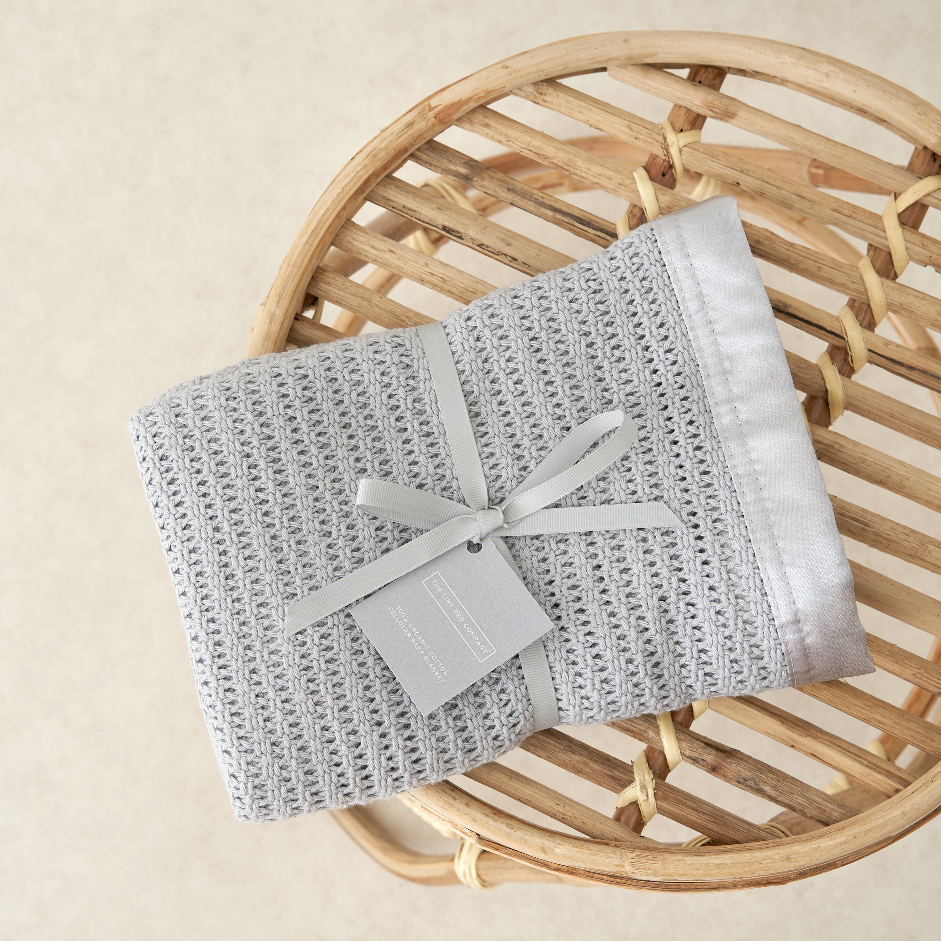 Luxury 100% Organic Satin Edged Baby Blanket – Medium (White & White), Grey & Grey Satin – The Tiny Bed Company