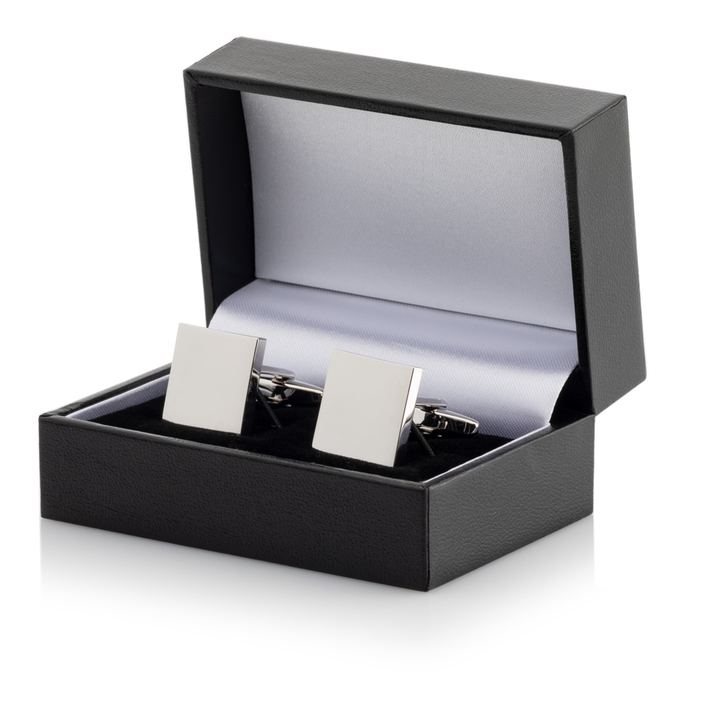 Silver Plated Square Cufflinks Leatherette Case