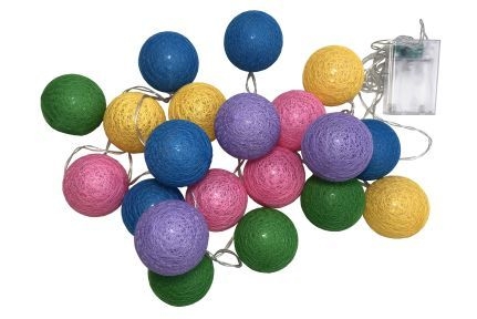 Knobbles & Bobbles – 20 LED String Lights – Multi Coloured – Cotton – 1.9m – Variant 18683