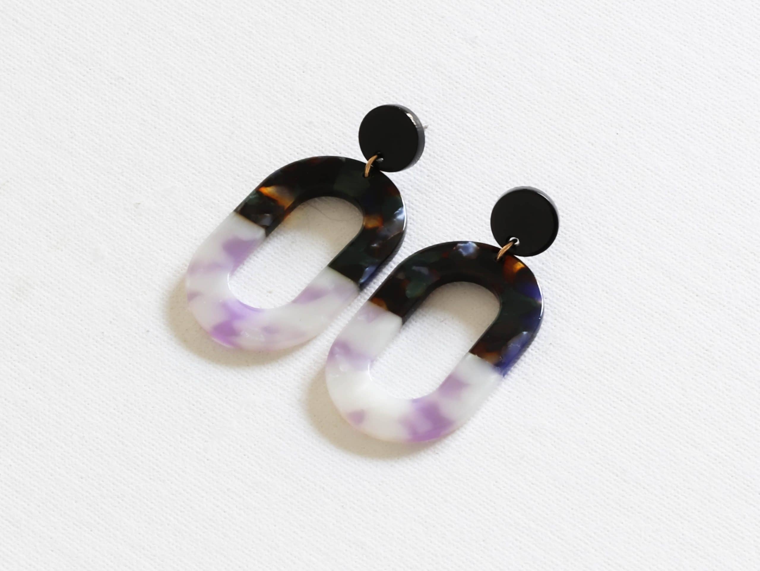 Camilla Oblong Two Tone Earrings in Black and Lilac – Big Metal London