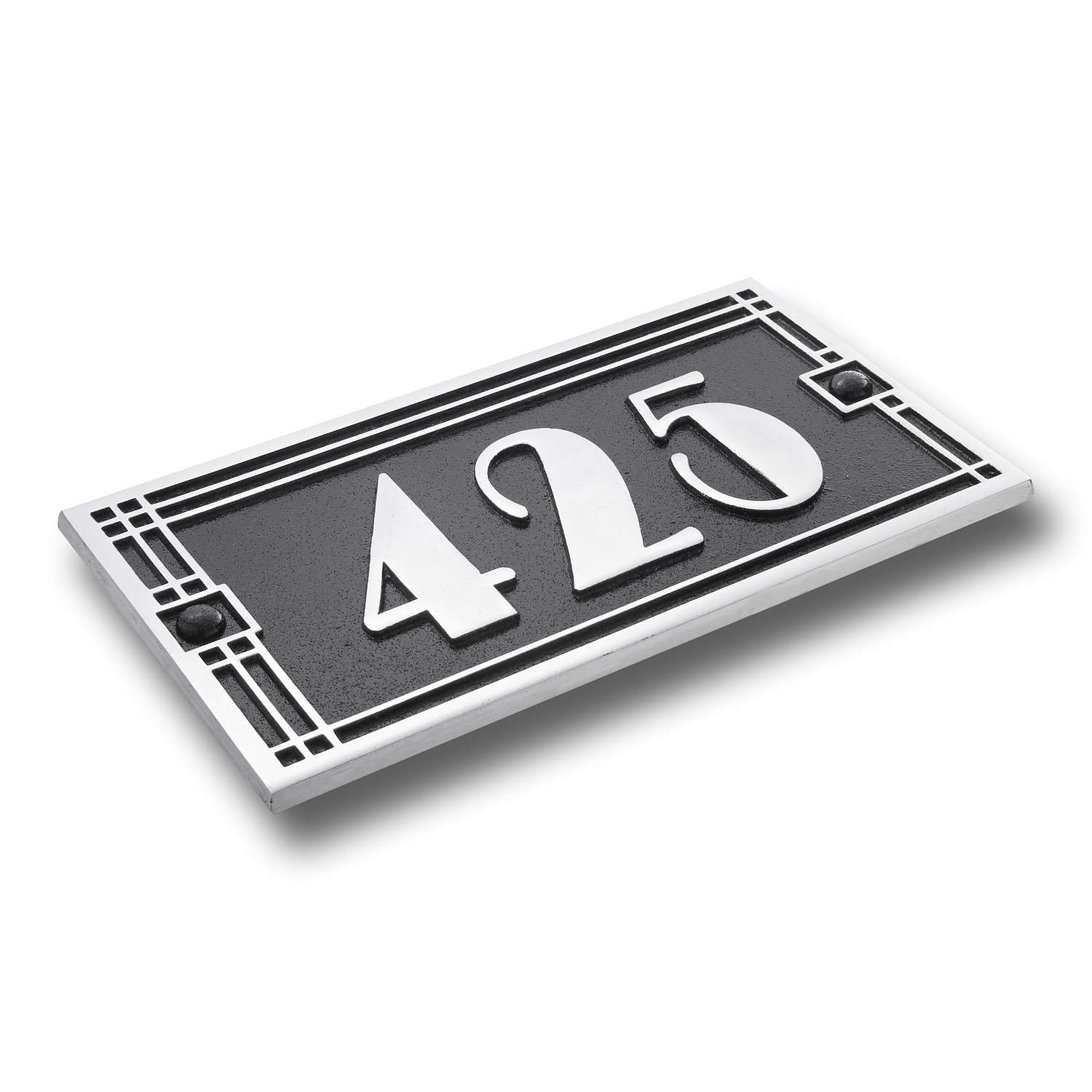 House Number Sign Art Deco Line Style.  Cast Metal Personalised Home Or Mailbox Plaque – Large with street or family name