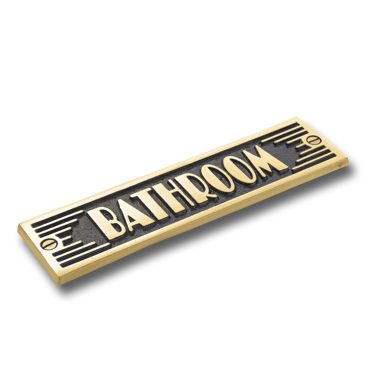 Art Deco Bathroom Door Sign. Heavy Duty Cast Metal Plaque Handmade In England. – Bathroom + Arrow Brass
